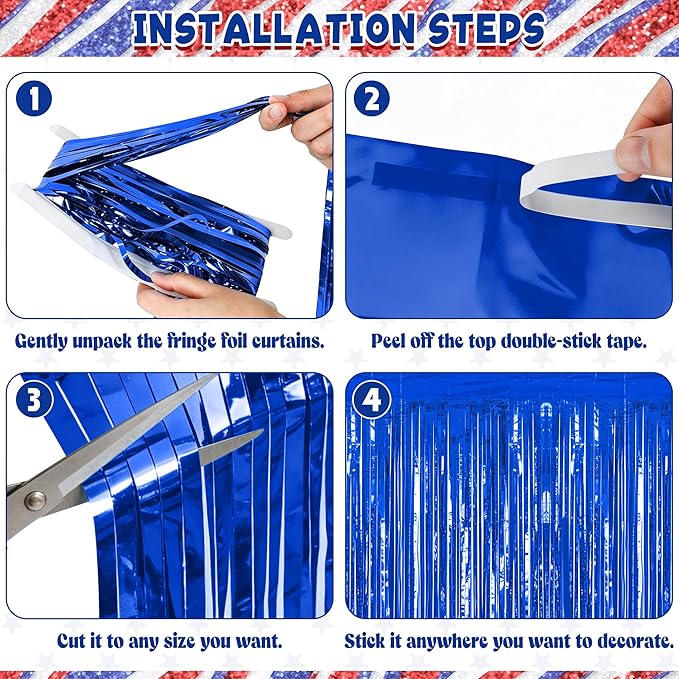ZATAYE 8 Pack Dark Blue Foil Curtain Streamer Decorations | Dark blue, Metallic - Image 3