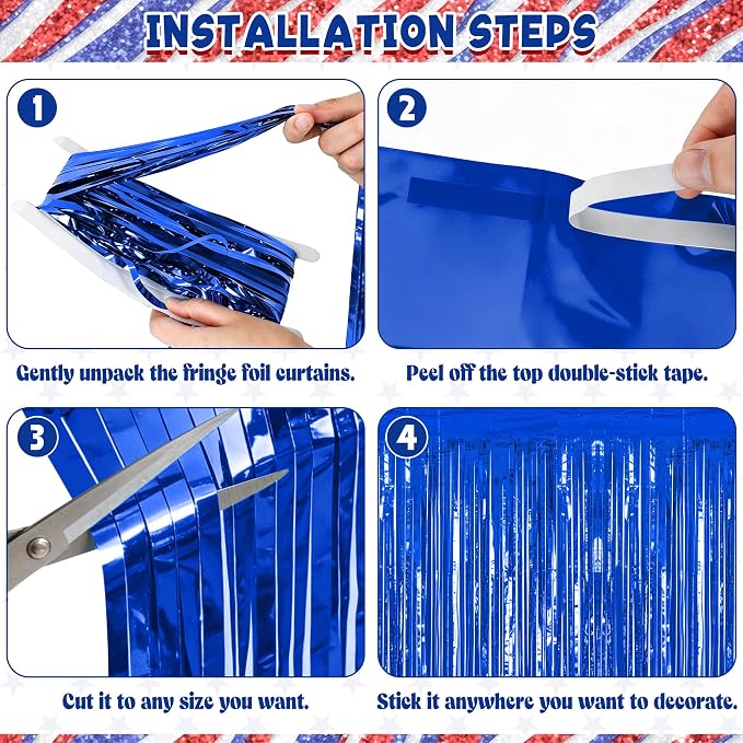 ZATAYE 4 Pack Dark Blue Foil Curtain Streamer Decorations | Dark blue, Metallic - Image 3