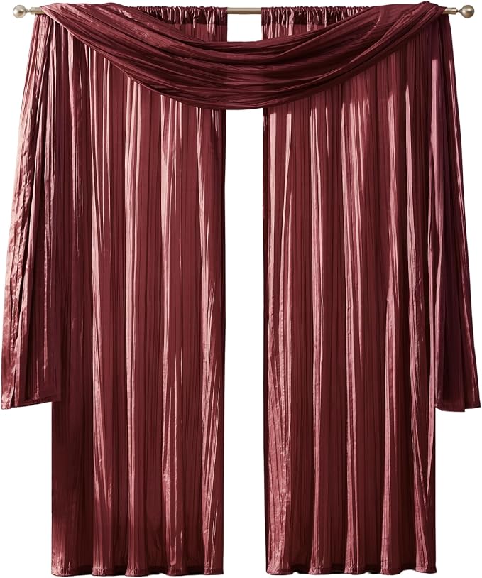 Athena Faux Silk Window Curtain and Scarf Set by ElreneHomeFashions