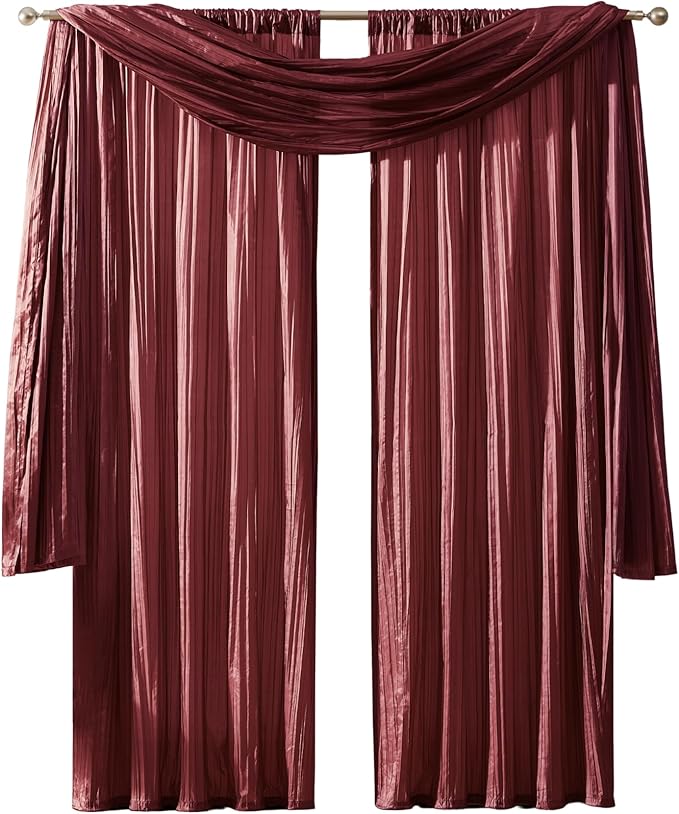 Athena Faux Silk Window Curtain and Scarf Set by ElreneHomeFashions