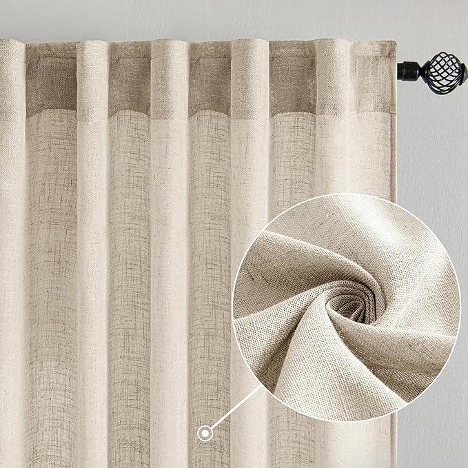 MIULEE Beige Linen Curtains 52x84 Inch 2 Panels - Image 2