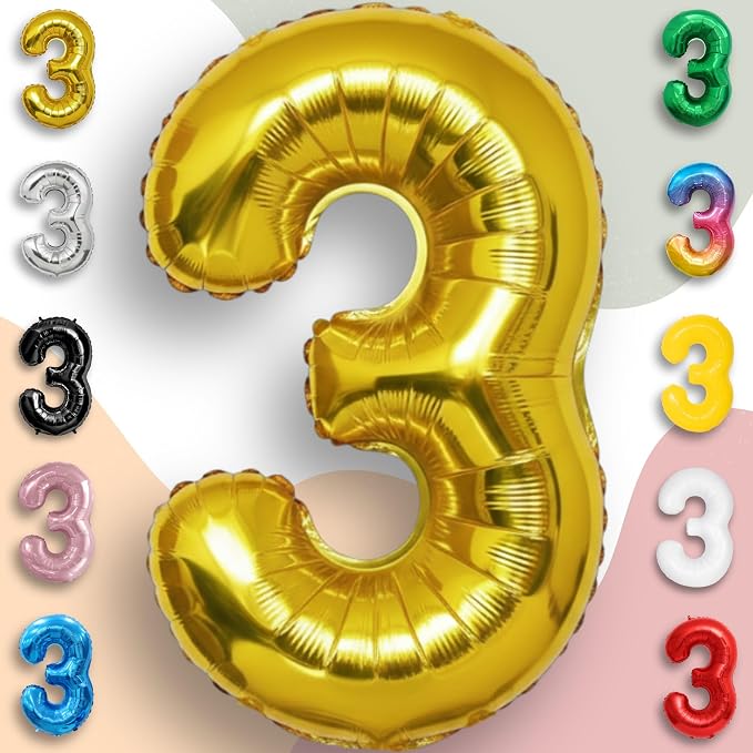 Gold Number Balloon 3 Mylar Foil Balloons 16 inch - Image 4