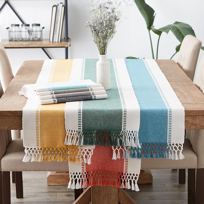 DII Dobby Stripe Table Runner, 13x72 Spice & Cream Background | Woven - Image 8
