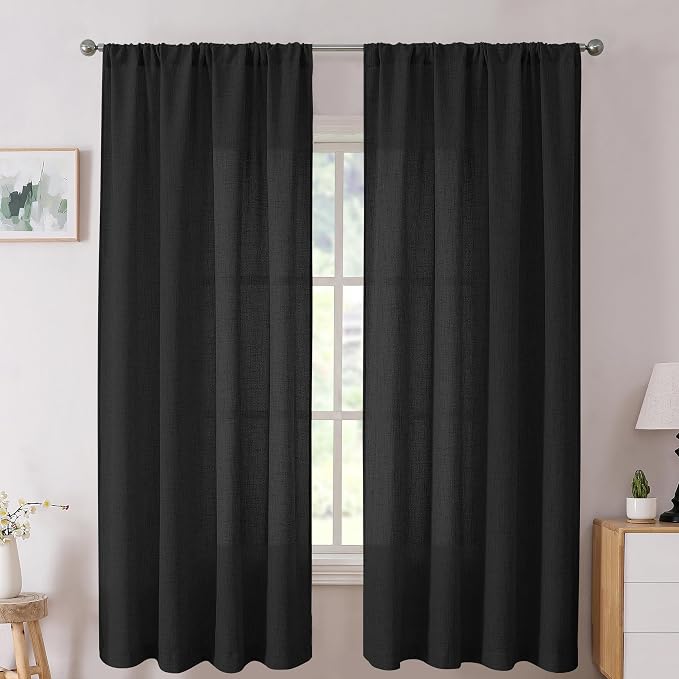 Tollpiz Linen Curtain Bedroom Rod Pocket Semi Sheer Curtains Burlap Light by Tollpiz