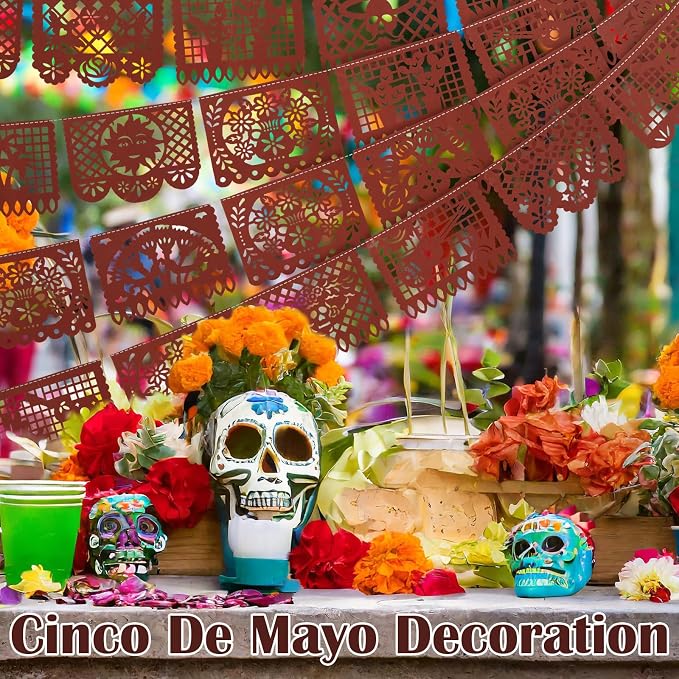 Boao 8 Pcs 120 ft Mexican Party Decorations Fiesta Banner Plastic Papel Picado - Image 4