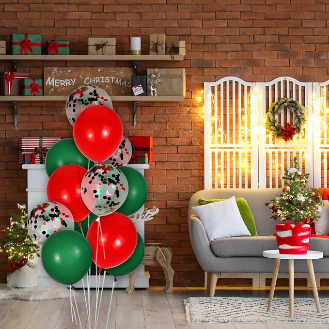 Red and Green Balloons 50 Pcs 12 Inch Christmas Latex Balloons Set Green Red - Image 8