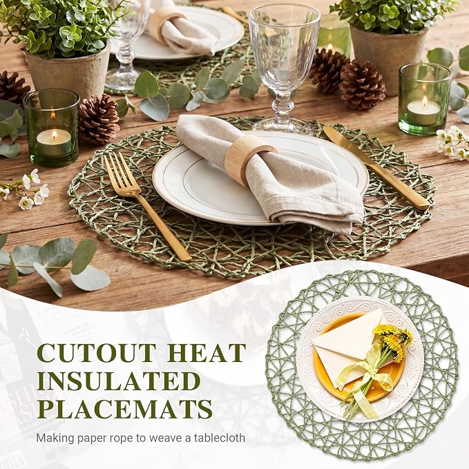 Paper Braided Round Placemats Set of 36 Natural Boho Table Mats Rattan Woven - Image 5