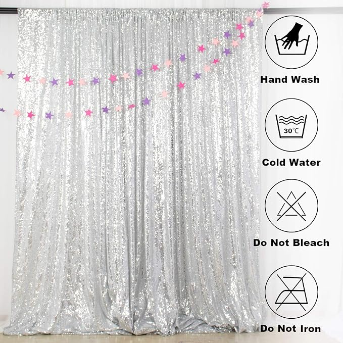 ShinyBeauty Silver Backdrops 2 Pieces Sequin Curtains 4FTx7FT Photoshoot - Image 6