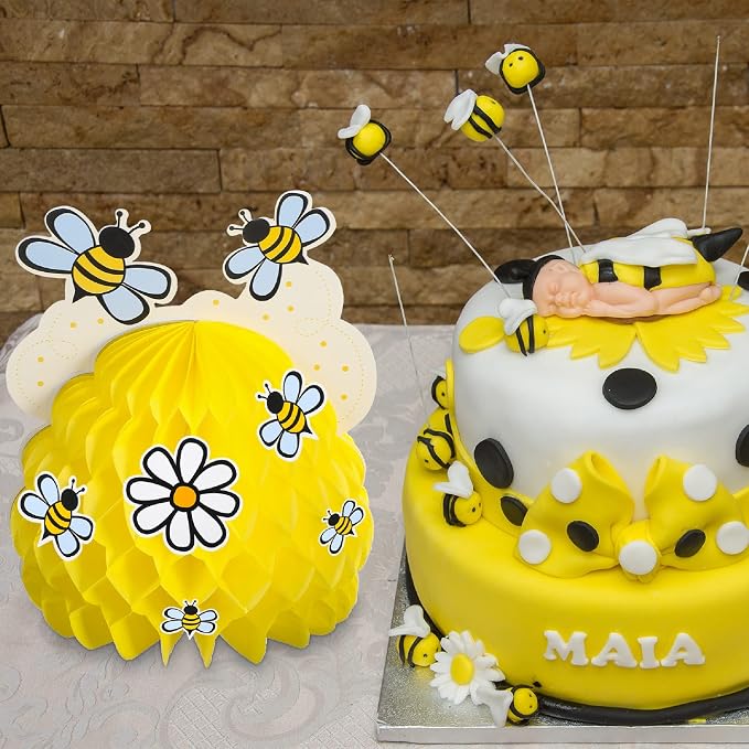 Zonon 4 Pieces Honey Bee Centerpieces Honeycomb Decorations Yellow Bee - Image 6