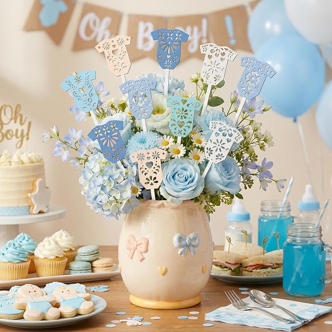 TICIAGA Cielito Lindo Bodysuit Wooden Picks Baby Shower Floral Vase Decor | - Image 5
