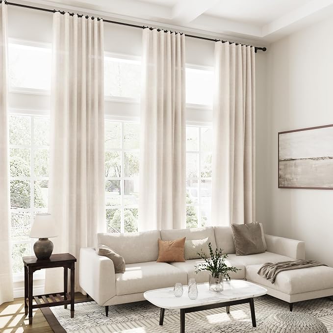 Extra Long Curtain 108 inches Long 2 Panels Set Back Tab Beige Linen Drapes - Image 7
