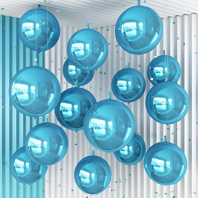 14 Pcs Blue Round Foil Balloons 22/15/10 4D Ball Balloons Light Baby Blue by Froova