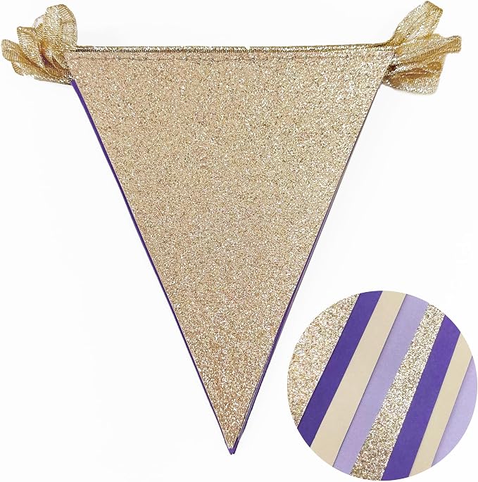 30 Ft Purple Lavender Beige Champagne Gold Party Decorations Pennant Banner - Image 3