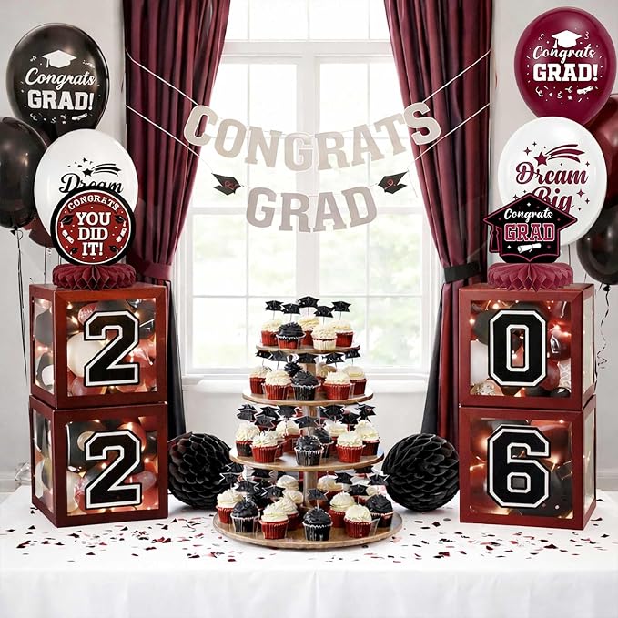 Graduation Decorations Class of 2026 Maroon Balloon Boxes and Arch Garland Kit - Image 7