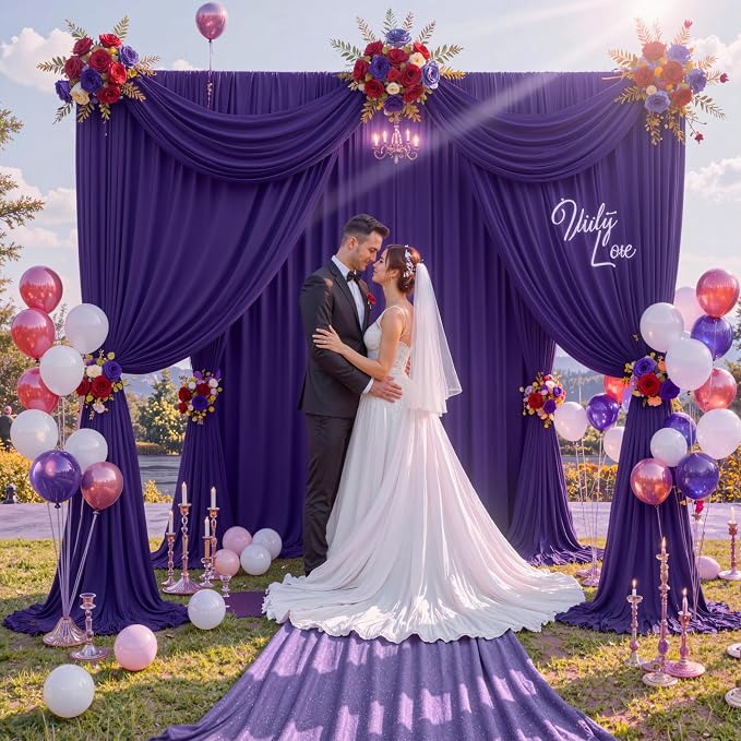 30 ft x 10 ft Wrinkle Free Purple Backdrop Curtain - Image 3