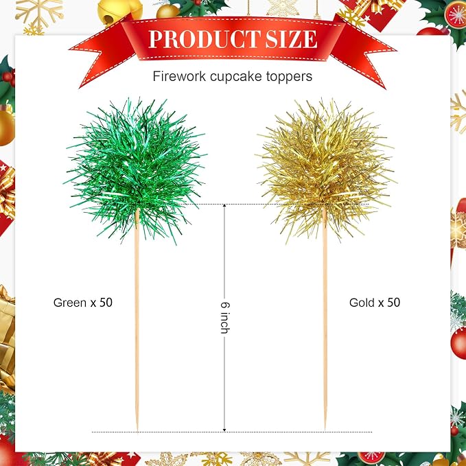 Chinco 100 Pcs Foil Firework Cupcake Toppers Sparkle Tinsel Cake Toppers Cake - Image 2