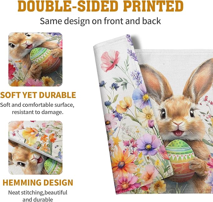 Easter Rabbit Placemats Set of 4 Spring Bunny Colorful Egg Wildflower Place Mat - Image 5