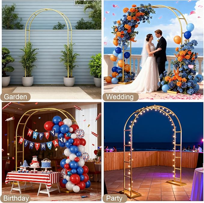 6.6FT Wedding Arch Backdrop Stand Metal Frame Gold Pergola Arbor - Image 6