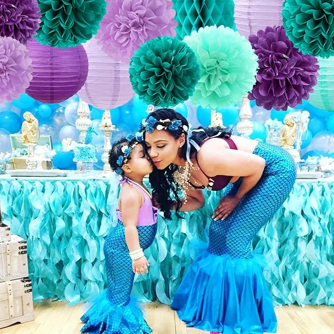 Teal-Purple Party-Decorations Paper Flowers Lanterns - Image 4