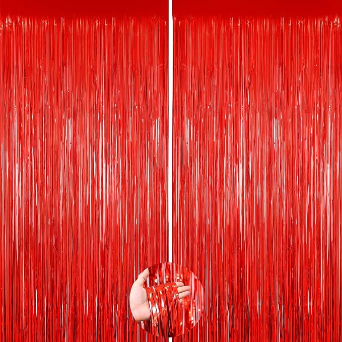Red Streamers Foil Fringe Curtain 3.3 x 8.3ft Party Streamers 2Pack Metallic by UWPVOWSR