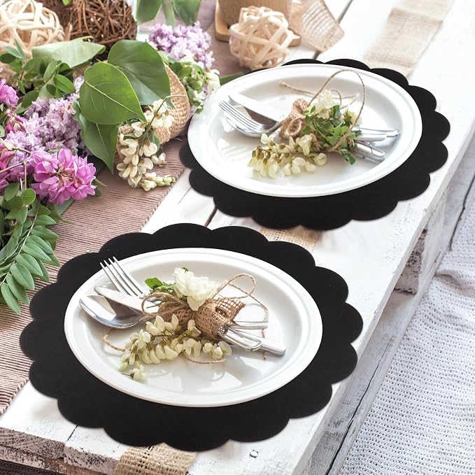 60 Pcs Black Paper Placemats, 13.5 Inch Scalloped Table Mats | Thick Paper - Image 5