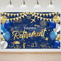 Mocsicka Happy Retirement Party Decorations Backdrop Banner 6x3.6ft | Blue Gold by Mocsicka