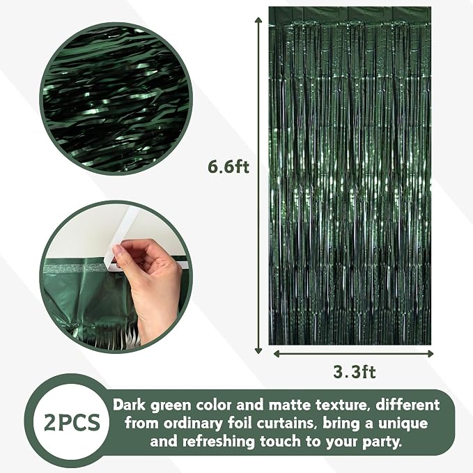 Dark Green Matte Foil Fringe Curtain Backdrop Party Decorations | 4 PCS 6.6×3.3 - Image 2