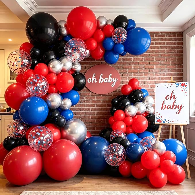 Black Red and Blue Balloon Arch Garland Kit, Metallic Silver Confetti | Red - Image 7