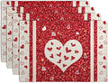 Valentine Hearts Placemats Set of 4, 12x18 Inch Red White Love Heart Linen by Wnoesat