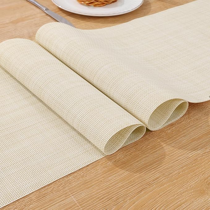 SHACOS Woven Vinyl Table Runner PVC Table Runners 12 x 54 inch Wipeable Plastic - Image 2