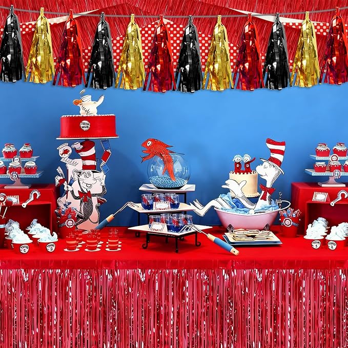 3P Red-Black Gold Tassel Banner Garland Metallic Foil Fringe Banner Tinsel - Image 6