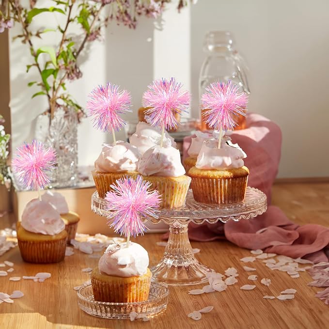 Gyufise 30Pcs Foil Firework Cupcake Toppers Sparkle Tinsel Cake Toppers Tinsel - Image 5