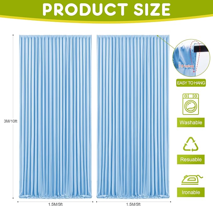 Blue Backdrop Curtain for Wedding Parties Backdrop Drapes 10x10FT | Wrinkle - Image 2