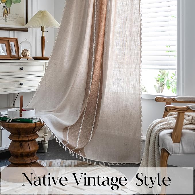 Sutuo Home Boho Curtains for Bedroom Dining Room, Light Filtering Brown - Image 5