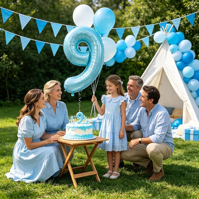 40 Inch Light Blue Number 9 Balloon | Foil 9 Birthday Balloon - Image 6