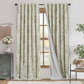 jinchan Green Floral Linen Blackout Curtains 96 Inch Back Tab 2 Panels | by JINCHAN