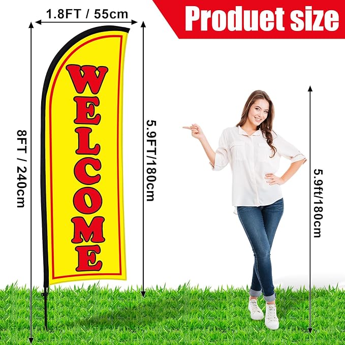 Buryeah 2 Sets Welcome Feather Flag Sign Kit 8 ft Welcome Banners Swooper Flag - Image 2