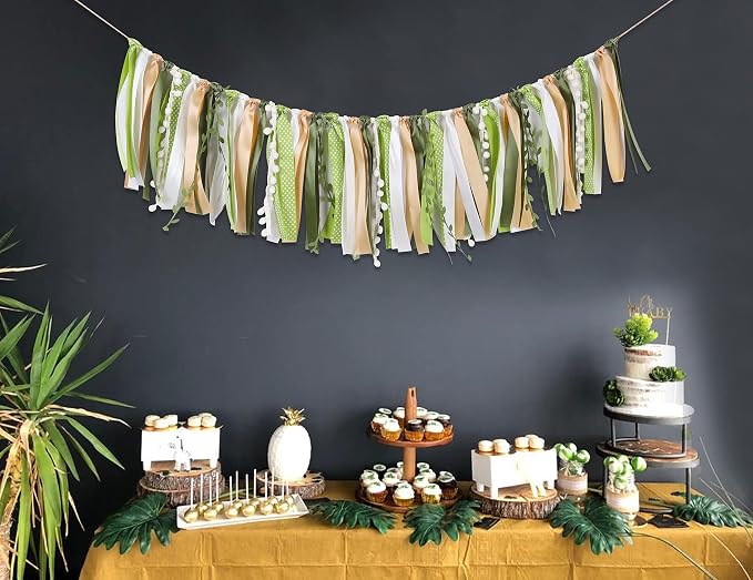 Greenery Ivory Gold Ribbon Garland - Image 4