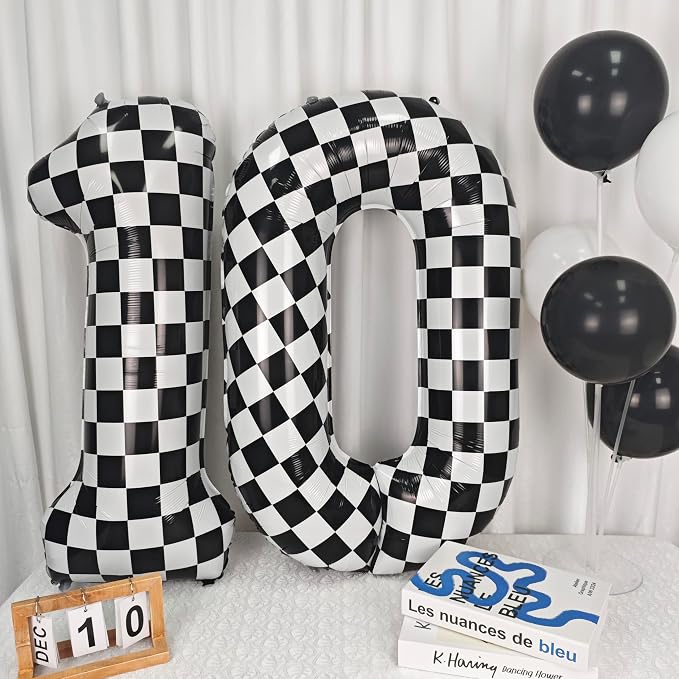 40In Black White Checkered Number 0 Balloon Race Car Digital Foil 0 Balloon | - Image 5