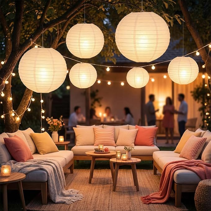 30 Pcs White Paper Lanterns, Round Chinese Japanese Paper Lantern Lamps Hanging - Image 6