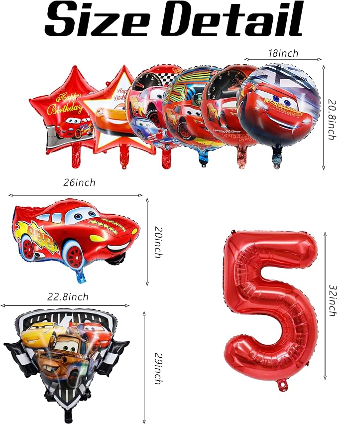 9 Pcs Car Theme Happy Birthday Decorations, Cute Cartoons Party Decorations - Image 2