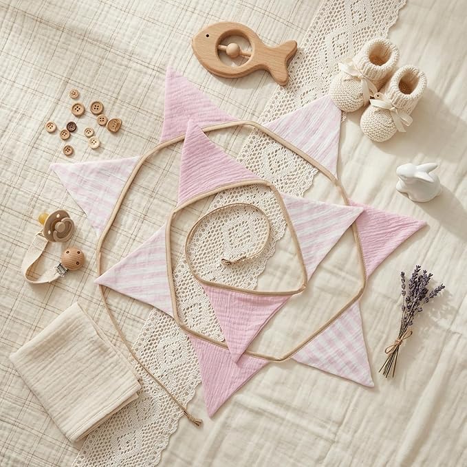 2Pcs Triangle Bunting Flag No-DIY Cotton Fabric Garland Reusable Party Banner - Image 3