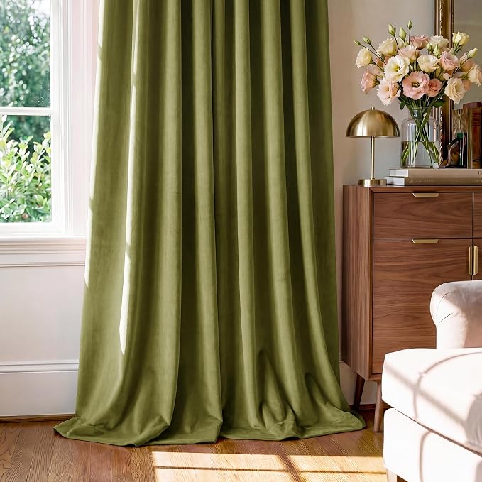 Olive Green Velvet Luxury Drapes - Image 7