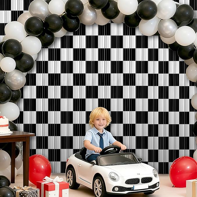 3 Pack 3.3 x 9.9 ft Black & White Tinsel Streamers Party Decorations | Foil - Image 4
