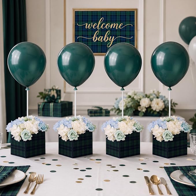 Civaner 4 Sets Green Blue Tartan Plaid Baby Shower Party Decorations Tartan by Civaner