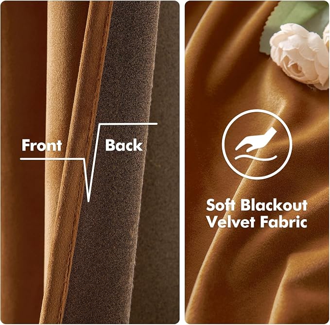 MIULEE Velvet Curtains Gold Brown 52 x 84 Inch Length Set of 2 | Grommet Drapes - Image 3