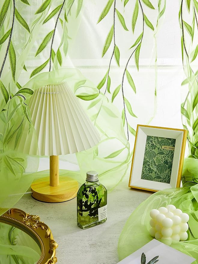 Willow Voile Curtains Cute Green Sheers Leaf Tulle Vine Window Sheers Ivy - Image 4