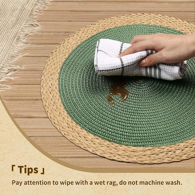 Round Placemats Set of 4, Woven Table Mats, Wide Edge, 15 Inch Diameter - Image 4