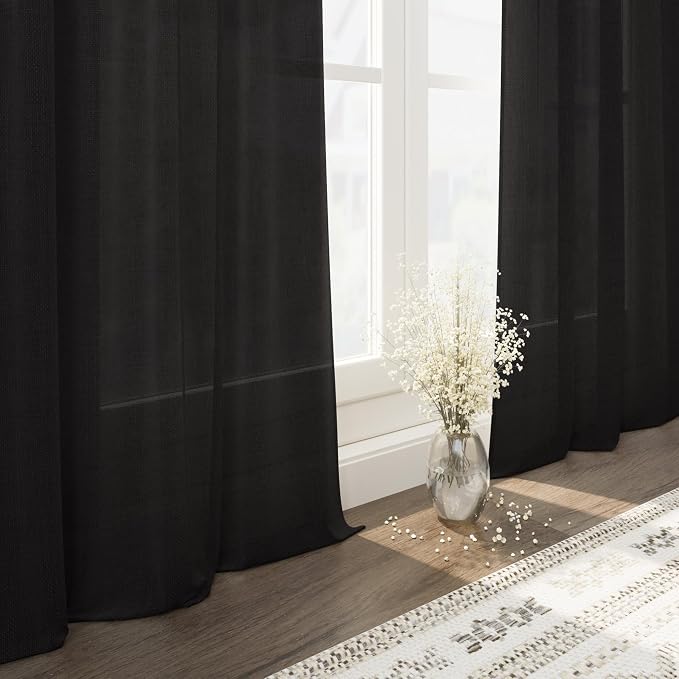 Vintage Black Linen Curtains 108 Inches Long - Image 5