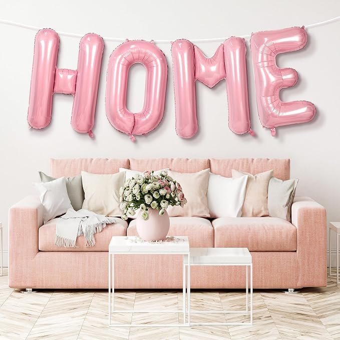 Pink HOME Balloons, 40 Inch HOME Letter Balloons Pink Home Balloon Banner - Image 7